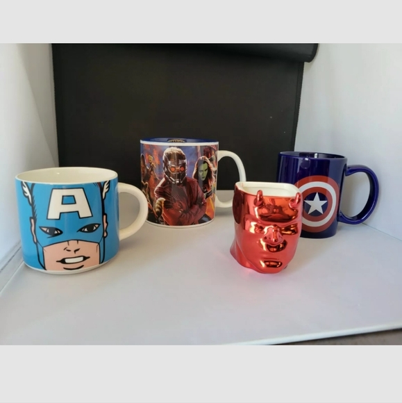 Lot of 4 Marvel/Disney/ Captain America, Dare Devil, Guardians of the GalaxyMugs